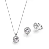 Lauren - Cushion Cut 10mm CZ Pendant Necklace and Clip-On Earrings Set