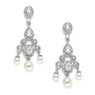 Cubic Zirconia Pavé Chandelier Pearl Event Earrings